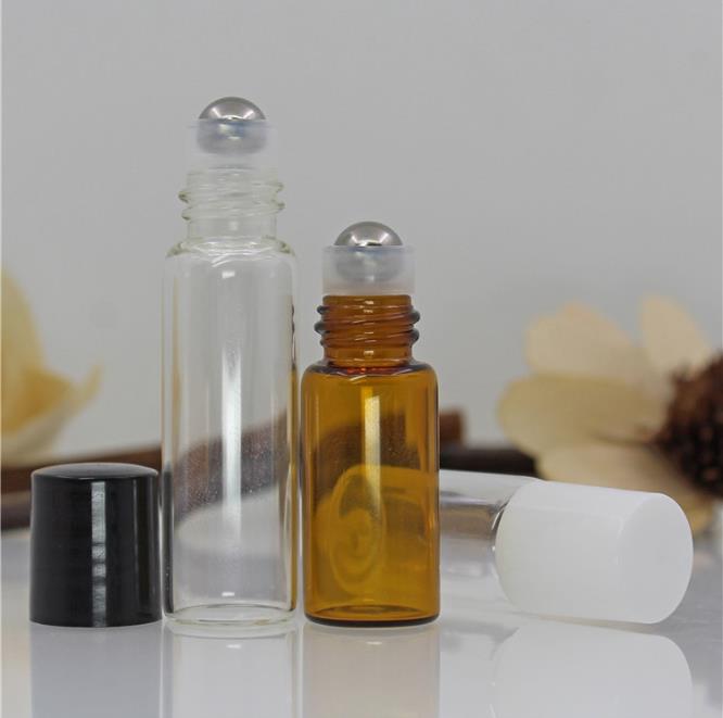 1ml 2ml 3ml 5ml travel empty bottling clear amber glass perfume essential oil bottles stainless steel metal rollers top
