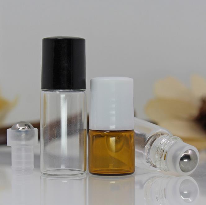 1ml 2ml 3ml 5ml travel empty bottling clear amber glass perfume essential oil bottles stainless steel metal rollers top