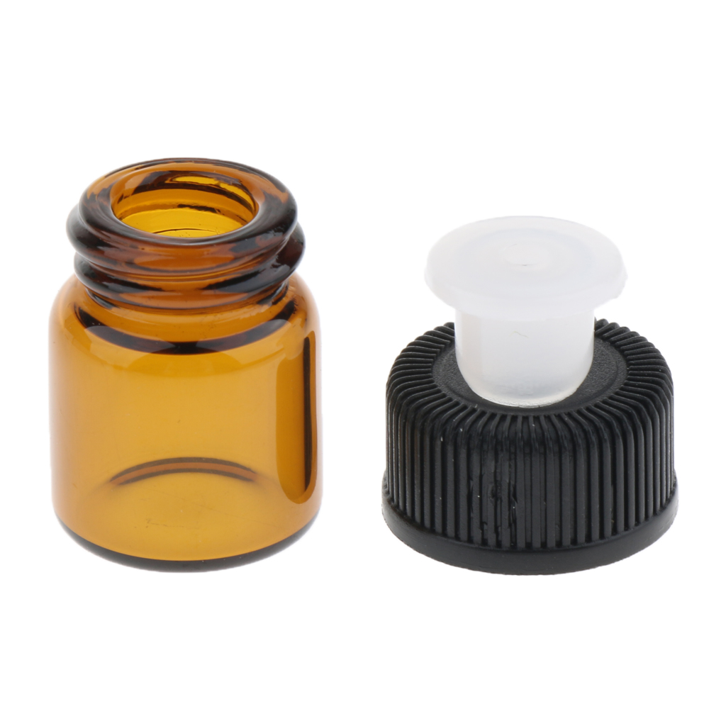 1ml 2ml 3ml Amber Glass Vials Mini Essential Oil Bottles with Orifice Reducer & Black Plastic Cap