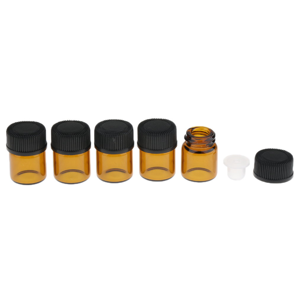 1ml 2ml 3ml Amber Glass Vials Mini Essential Oil Bottles with Orifice Reducer & Black Plastic Cap