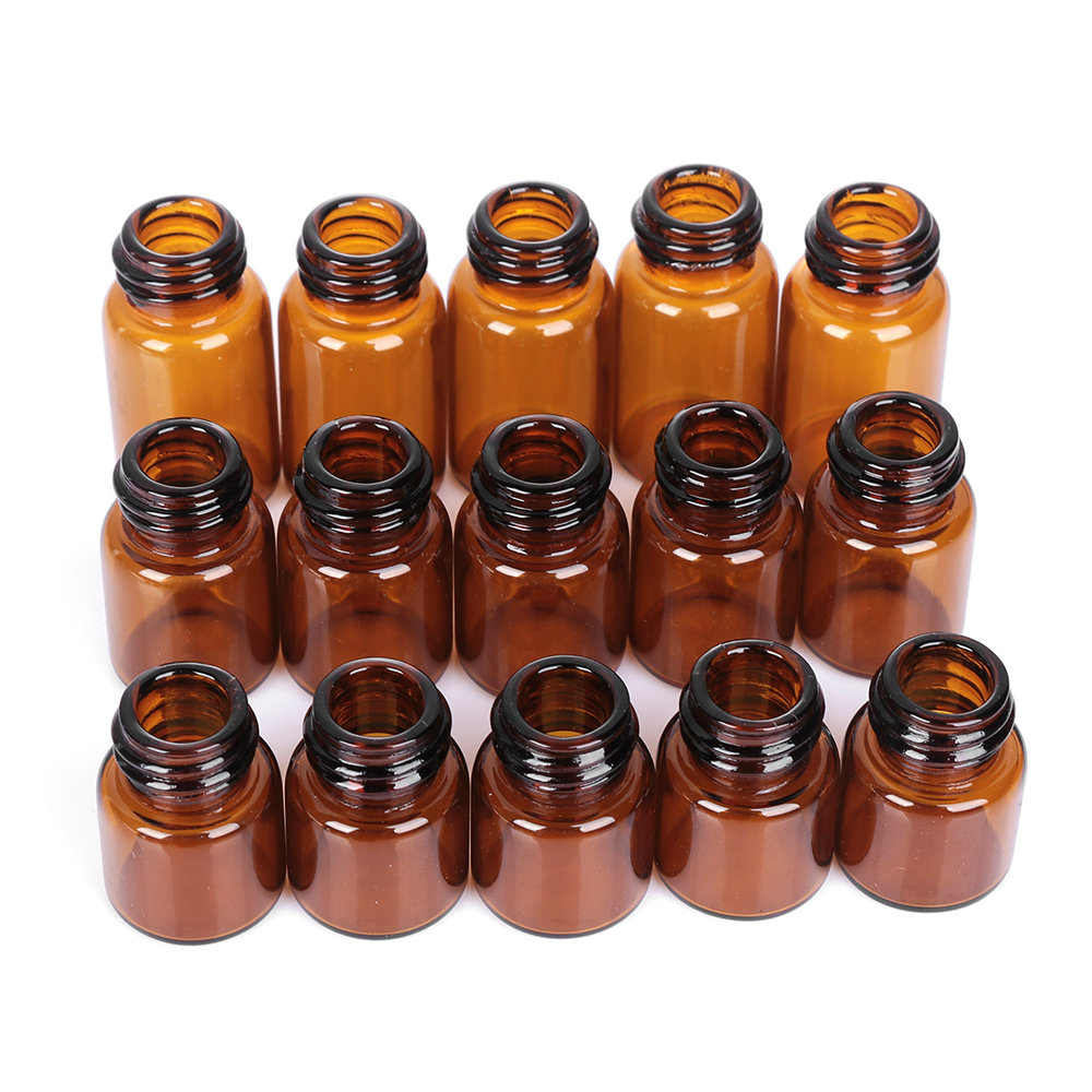 1ml 2ml 3ml Amber Glass Vials Mini Essential Oil Bottles with Orifice Reducer & Black Plastic Cap