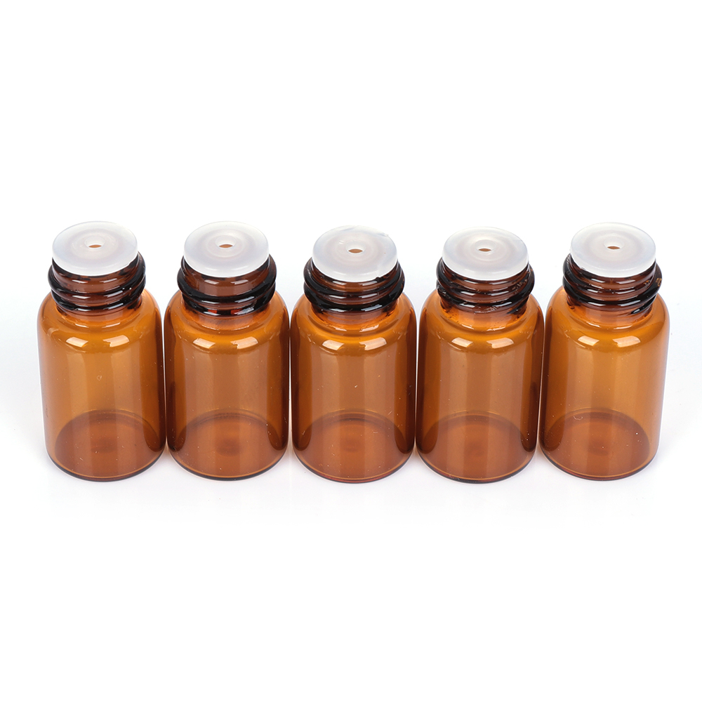 1ml 2ml 3ml Amber Glass Vials Mini Essential Oil Bottles with Orifice Reducer & Black Plastic Cap