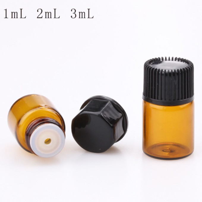 1ml 2ml 3ml Small Mini Amber Glass Essential Oil Bottle 1/4 Dram Empty Essential Oil Sample Bottle