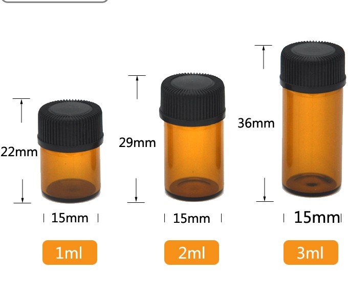 1ml 2ml 3ml Small Mini Amber Glass Essential Oil Bottle 1/4 Dram Empty Essential Oil Sample Bottle