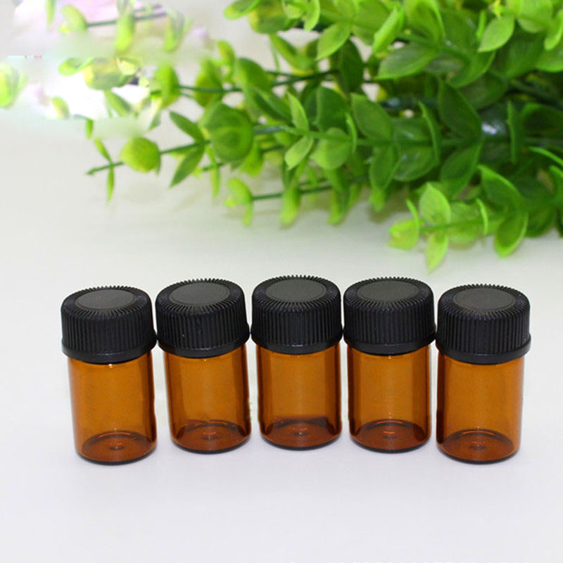 1ml 2ml 3ml amber mini essential oil bottle essential oil sample glass vial with black threaded plastic cap Drops of plug