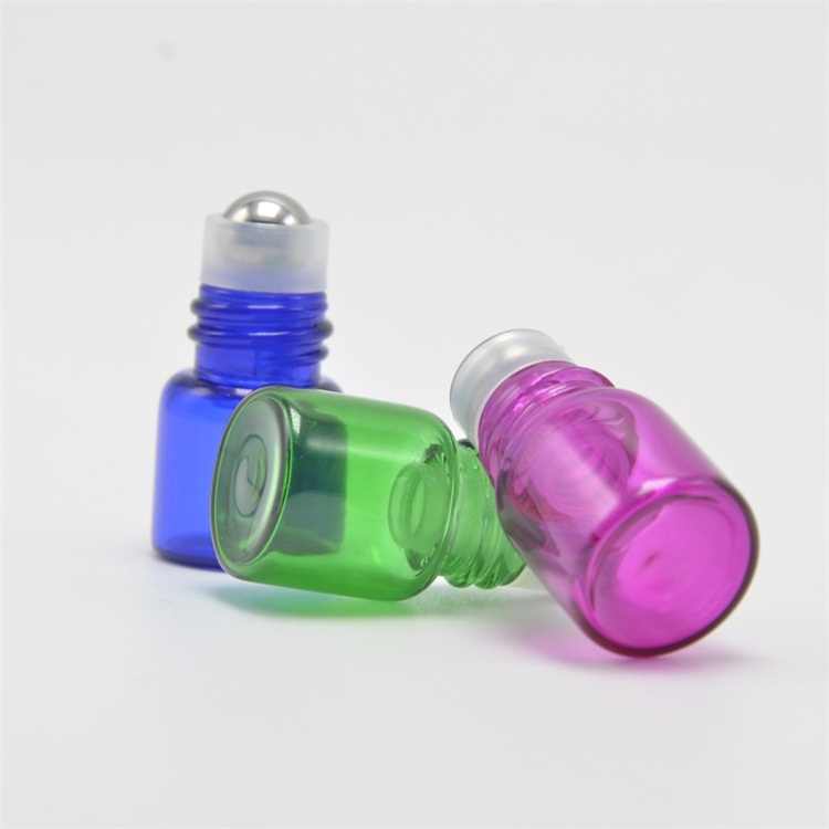 1ml 2ml 3ml clear amber colorful glass roll on bottle with stainless steel roller ball and black cap