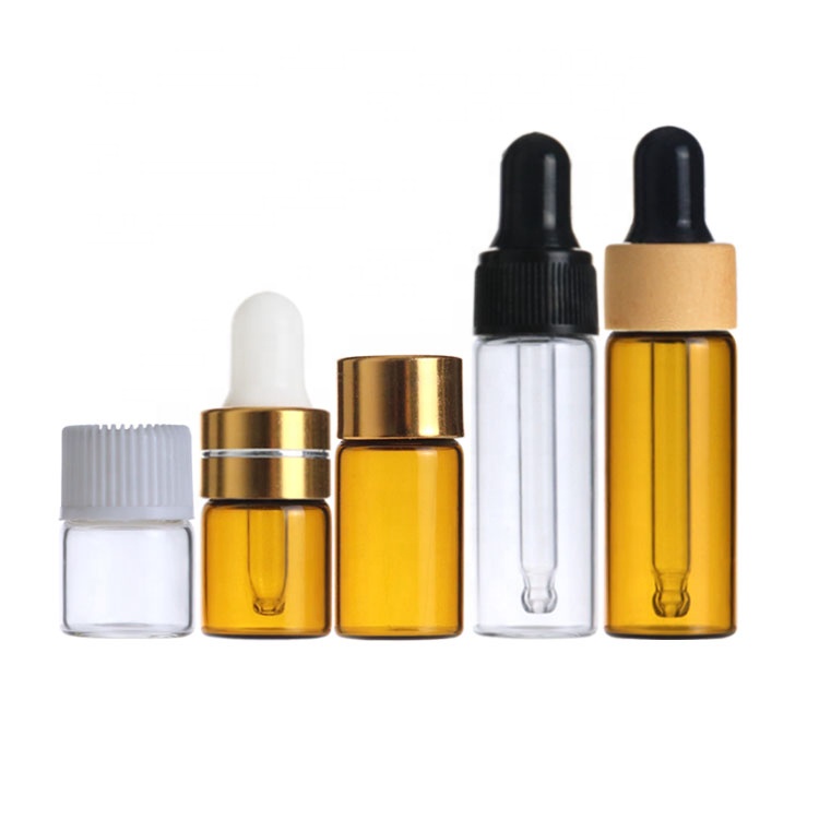 1ml 2ml 3ml mini amber sample glass vials bottles with black screw cap plastic orifice reducer