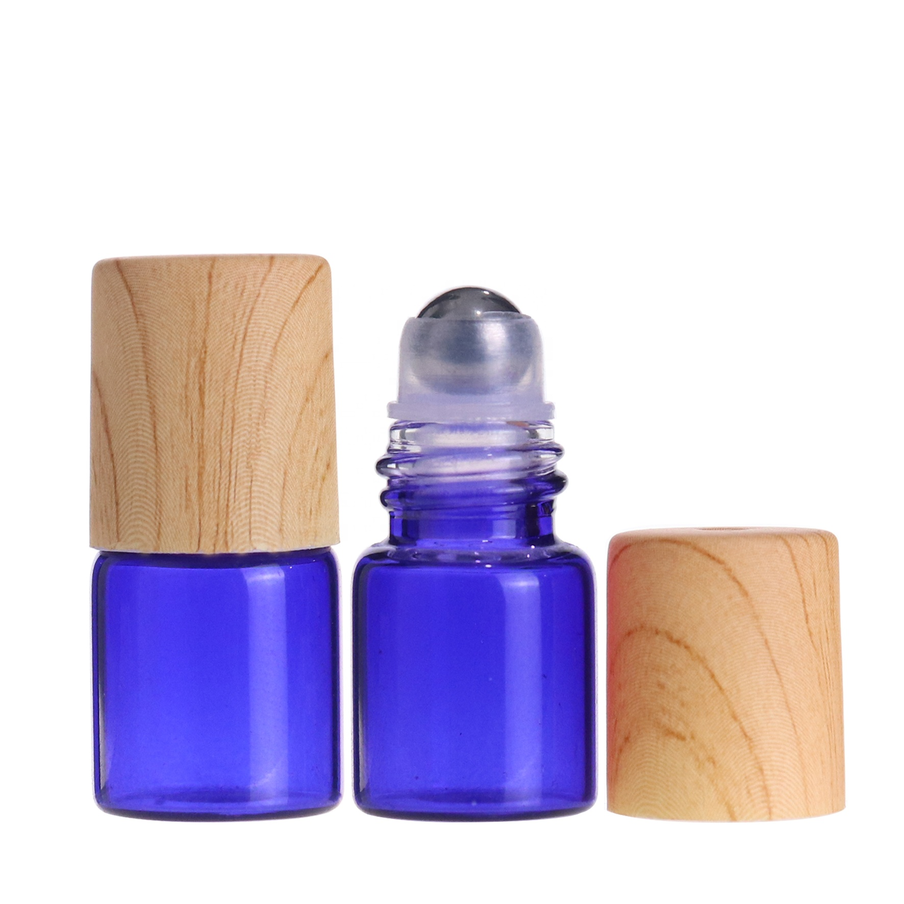 1ml 2ml 3ml mini empty blue amber roll on glass bottle perfume for essential oil with stainless steel roller ball black lid