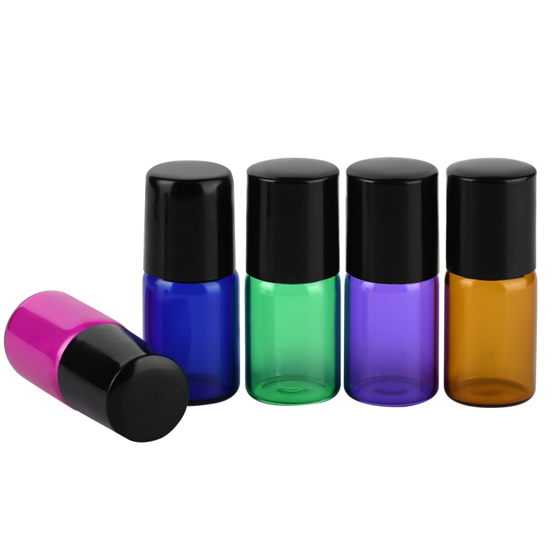 1ml 2ml 3ml transparent pink blue green amber glass roller bottle Essential oil lip perfume glass roll on bottle