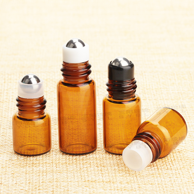 1ml 2ml Amber Clear Glass Roll On Bottle Essential Oils Roller Steel Ball Perfume Bottles