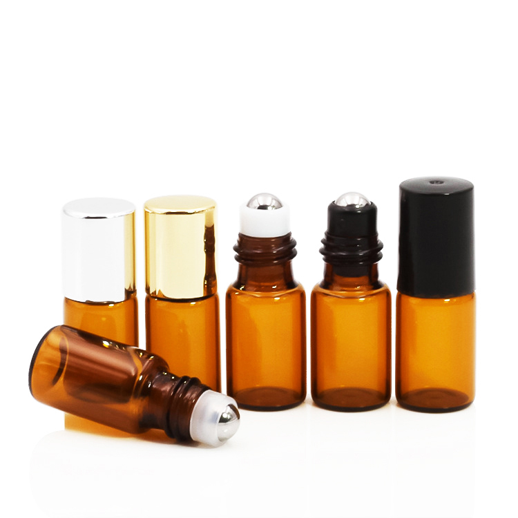 1ml 2ml Amber Clear Glass Roll On Bottle Essential Oils Roller Steel Ball Perfume Bottles