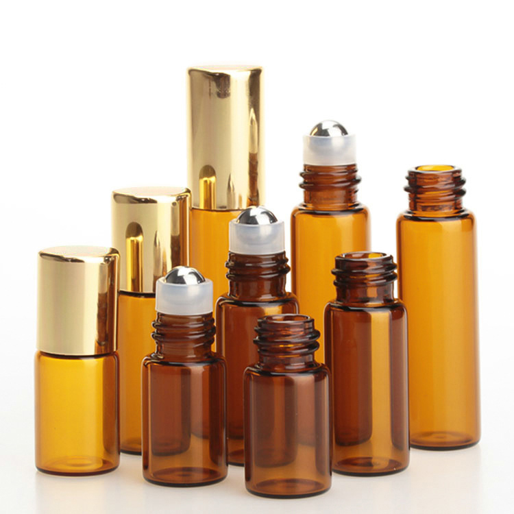 1ml 2ml Amber Clear Glass Roll On Bottle Essential Oils Roller Steel Ball Perfume Bottles