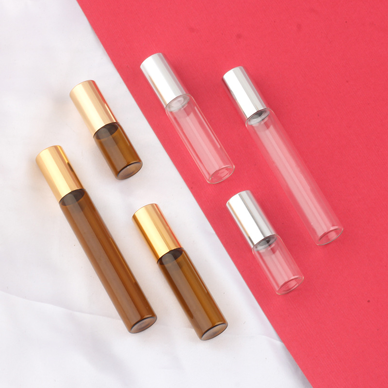 1ml 2ml Amber Clear Glass Roll On Bottle Essential Oils Roller Steel Ball Perfume Bottles