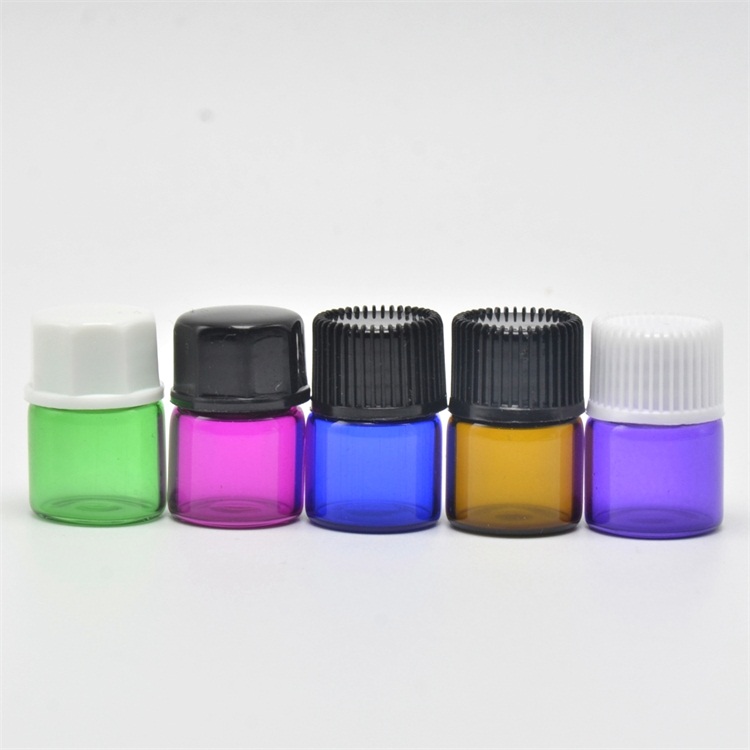 1ml colored glass vial essential oil small glass bottle with black caps stopper