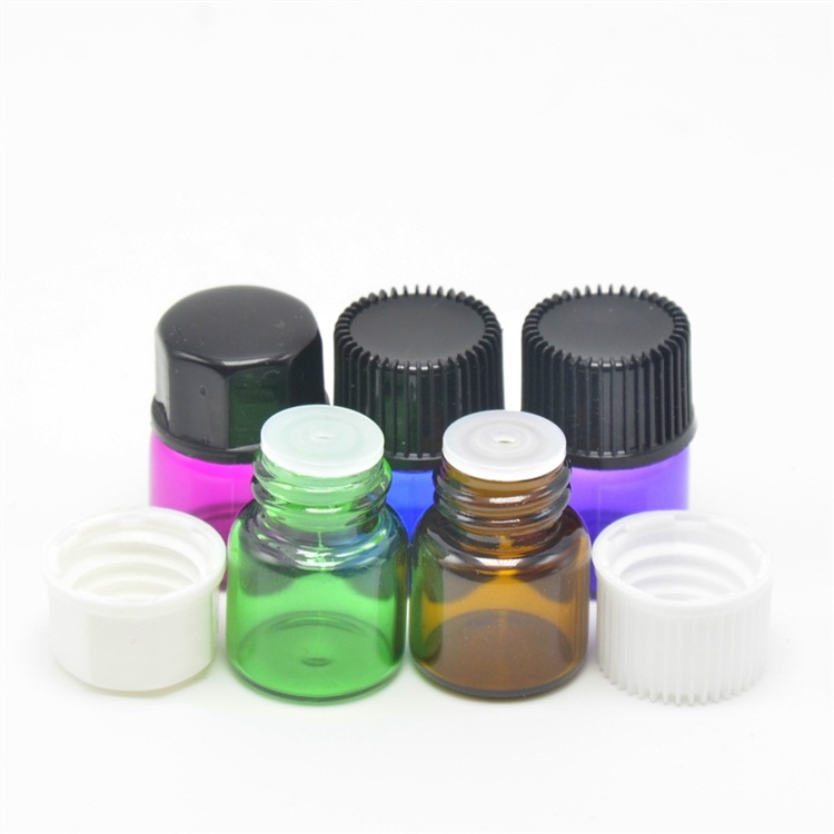 1ml colored glass vial essential oil small glass bottle with black caps stopper