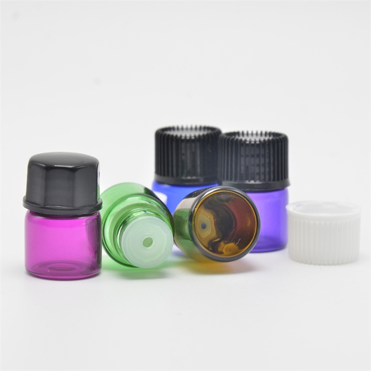 1ml colored glass vial essential oil small glass bottle with black caps stopper