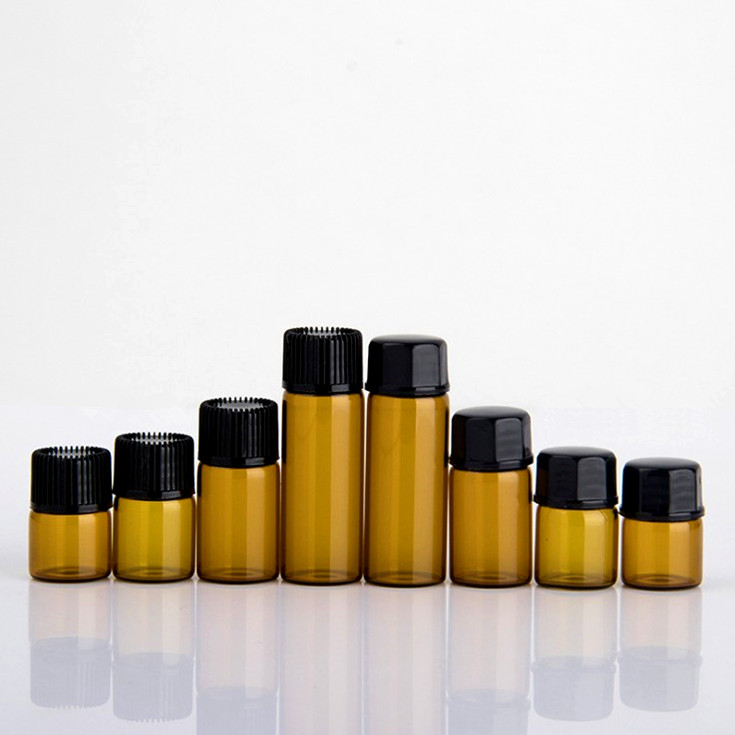 1ml small amber glass container white black cap 1ml mini sample bottles essential oil glass bottle
