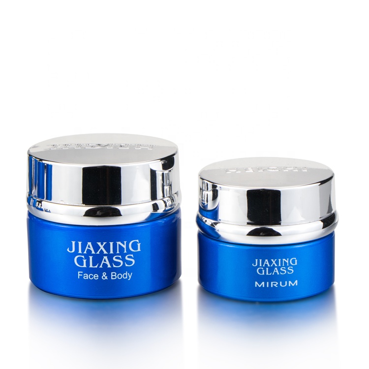 1oz 1.7oz 2oz 3 oz blue color round shape glass packaging cosmetic cream  jar for cosmetic- packaging