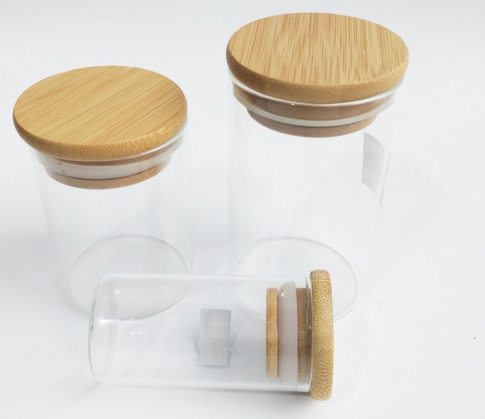 1oz 18oz Bamboo Lid Storage Glass Jars With Wooden Lid Suction Container Jars For Candle