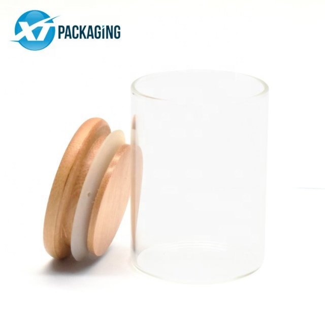 1oz 18oz Bamboo Lid Storage Glass Jars With Wooden Lid Suction Container Jars For Candle