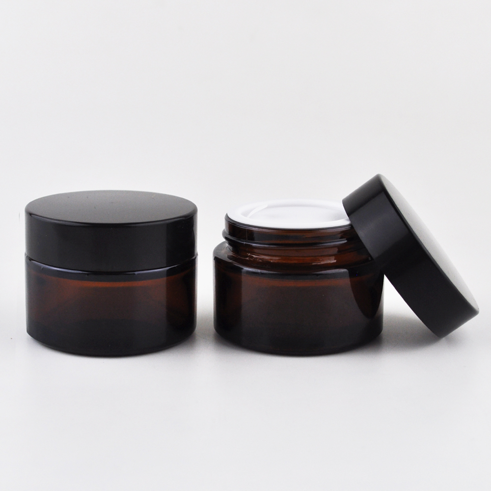 1oz 2 oz 100g custom labeled brown amber round cosmetic glass jar 4oz 8oz