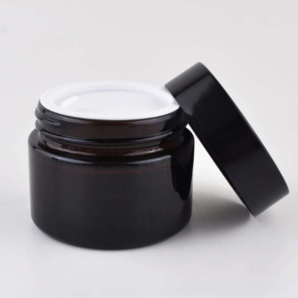 1oz 2 oz 100g custom labeled brown amber round cosmetic glass jar 4oz 8oz