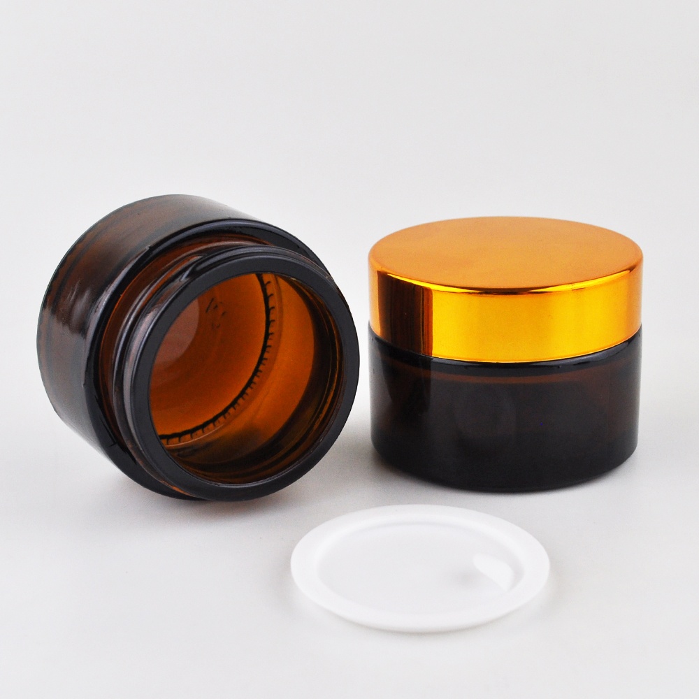 1oz 2 oz 100g custom labeled brown amber round cosmetic glass jar 4oz 8oz