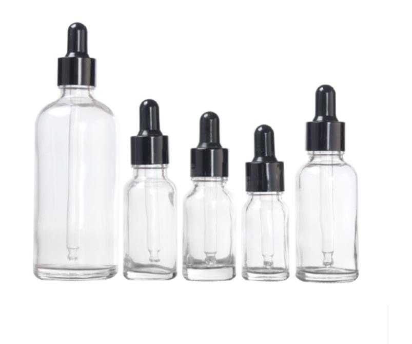 1oz 2 oz 4oz 5 oz Frosted Amber Clear Blue Black Boston Round Glass Bottles with Childproof Dropper