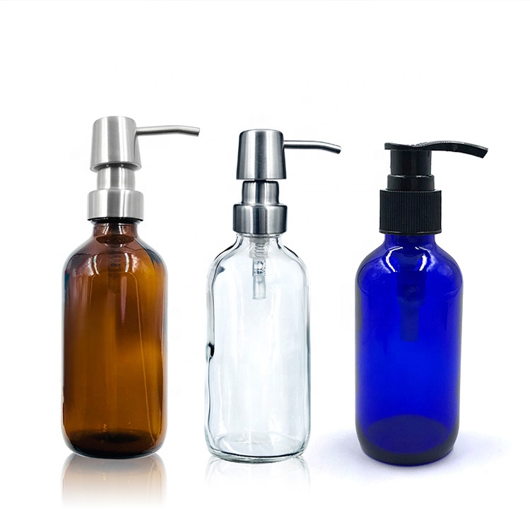 1oz 2 oz 4oz 8oz 16oz Clear Amber Boston Round Glass Bottle for Juice Beverage Lotion