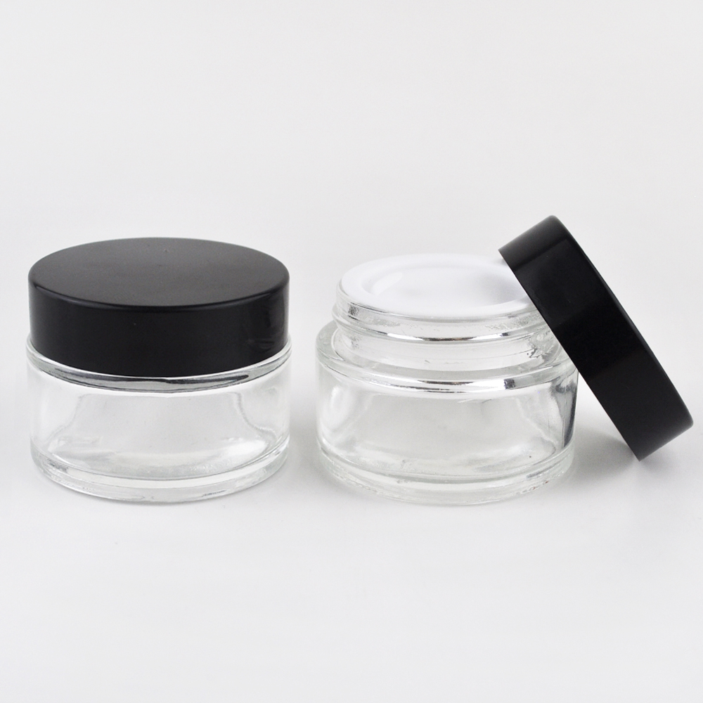 1oz 2 oz 4oz 8oz empty skincare cream amber clear frosted glass jars with plastic/metal lid