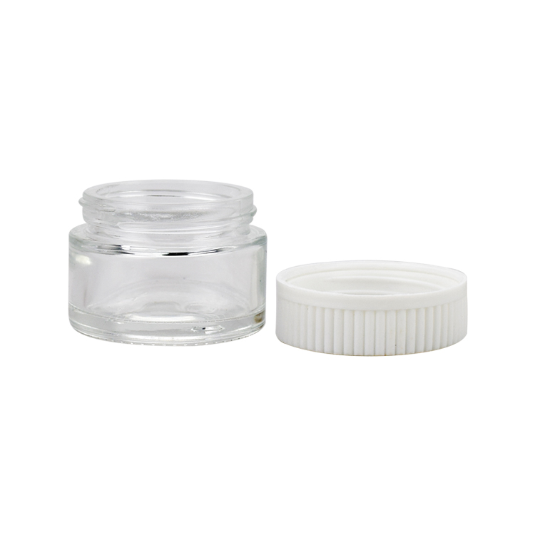 1oz 20ml 30ml 50ml custom design medicine clear round glass jar for weeds herbs skin cream mask bottle with child proof lid