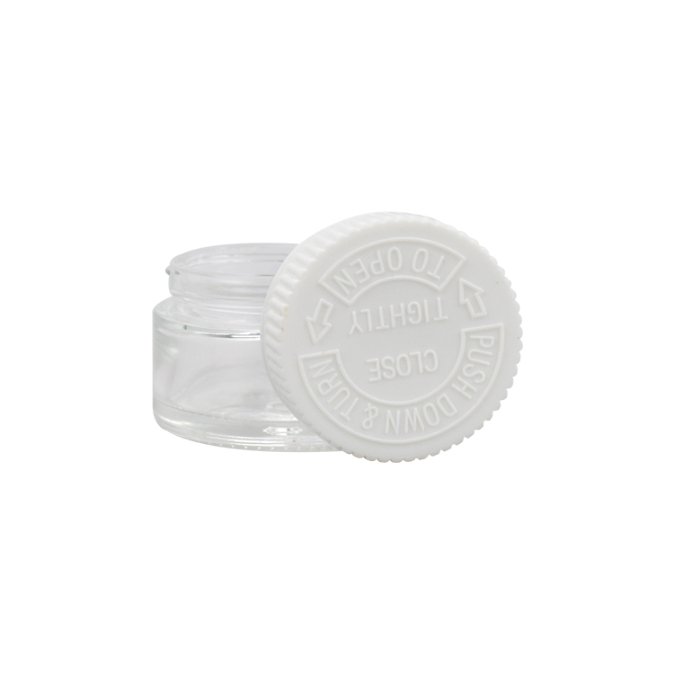 1oz 20ml 30ml 50ml custom design medicine clear round glass jar for weeds herbs skin cream mask bottle with child proof lid