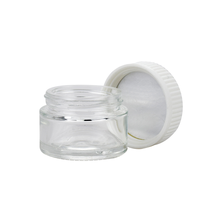 1oz 20ml 30ml 50ml custom design medicine clear round glass jar for weeds herbs skin cream mask bottle with child proof lid