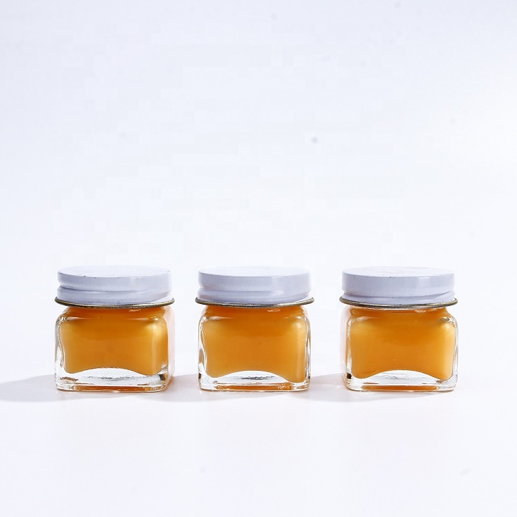 1oz 25ml Square Mini Glass Jar For Fruit Jam Honey With White Screw Lid