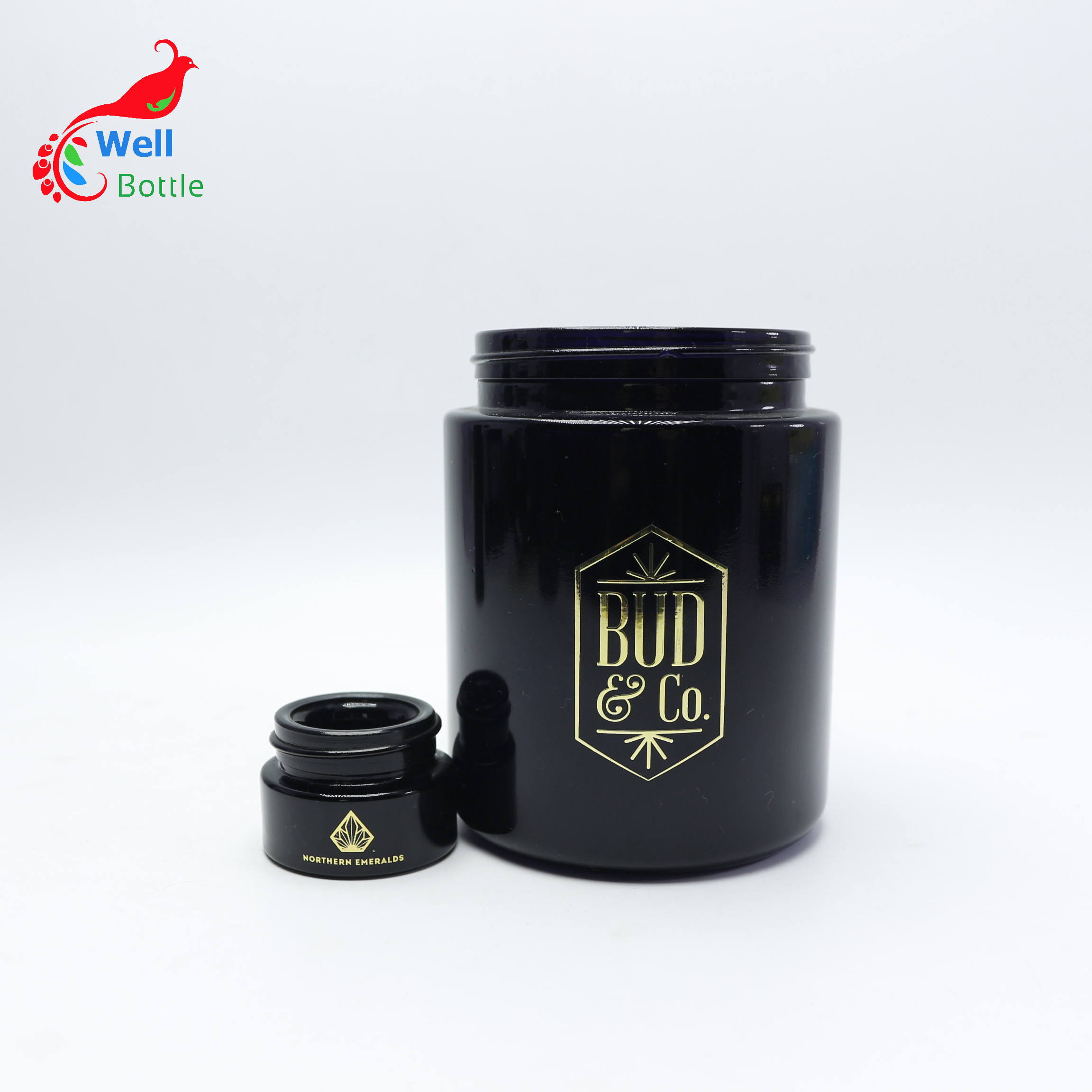 1oz 2oz 200ml 250ml Herbal black jar glass uv violet stash container with ARC cap for cosmetic DV225E