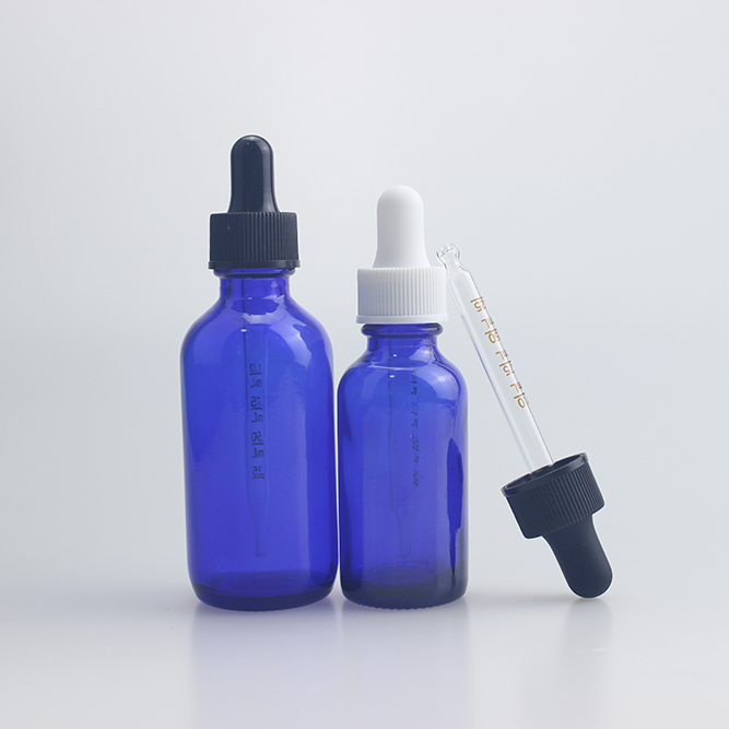 1oz 2oz 30ml 60ml boston round glass essential oil bottle with clear black ribbed dropper cap on sale