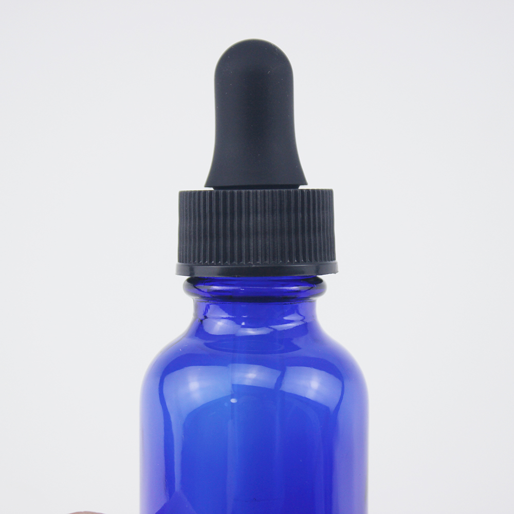 1oz 2oz 30ml 60ml boston round glass essential oil bottle with clear black ribbed dropper cap on sale