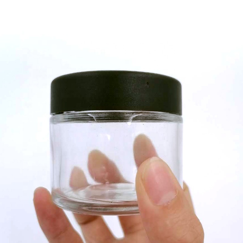 1oz 2oz 3oz 4oz 5oz 6oz 8oz 16oz wide mouth clear CR package container 56D 48H round glass child proof jar with lid for weeds vc