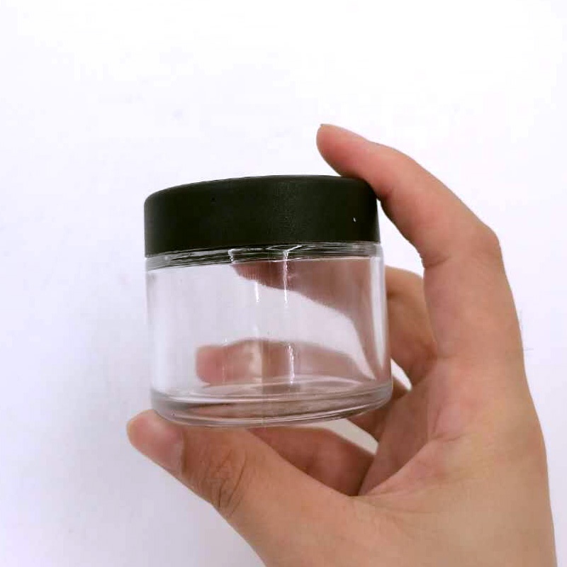 1oz 2oz 3oz 4oz 5oz 6oz 8oz 16oz wide mouth clear CR package container 56D 48H round glass child proof jar with lid for weeds vc