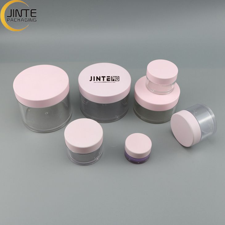 1oz 2oz 3oz 4oz 5oz 6oz 8oz Wholesale Luxury Plastic PETG Clear Jar with customized pink lovely lids for Balm