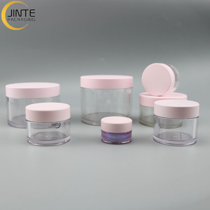 1oz 2oz 3oz 4oz 5oz 6oz 8oz Wholesale Luxury Plastic PETG Clear Jar with customized pink lovely lids for Balm