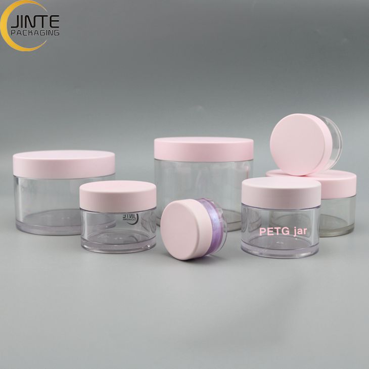 1oz 2oz 3oz 4oz 5oz 6oz 8oz Wholesale Luxury Plastic PETG Clear Jar with customized pink lovely lids for Balm