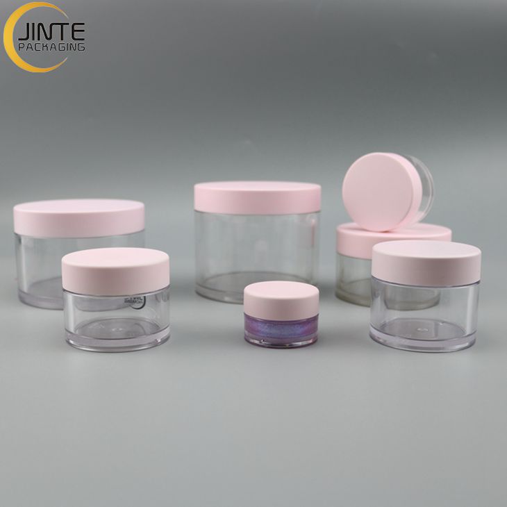 1oz 2oz 3oz 4oz 5oz 6oz 8oz Wholesale Luxury Plastic PETG Clear Jar with customized pink lovely lids for Balm