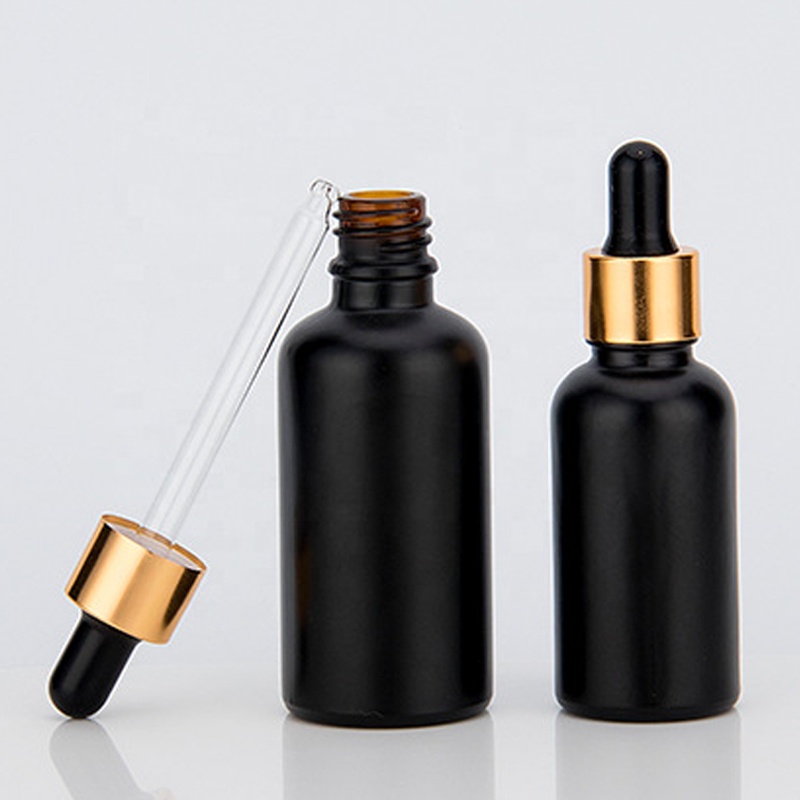 1oz 2oz 3oz 4oz 60ml 100ml 200ml 10ml matte black glass bottle with dropper and box cosmetic packaging