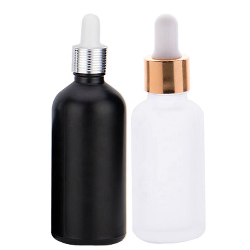 1oz 2oz 3oz 4oz 60ml 100ml 200ml 10ml matte black glass bottle with dropper and box cosmetic packaging