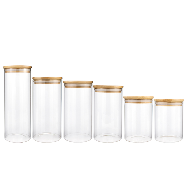 1oz 2oz 3oz 4oz Best cheap mini airtight cylinder food candy containers small glass storage jars with wooden top lid