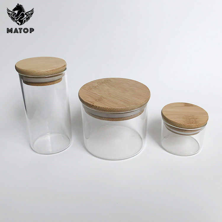 1oz 2oz 3oz 4oz Clear food grade glass jar with bamboo lid