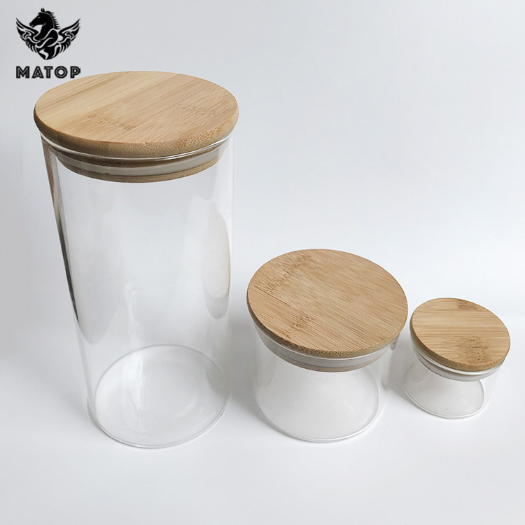 1oz 2oz 3oz 4oz Clear food grade glass jar with bamboo lid