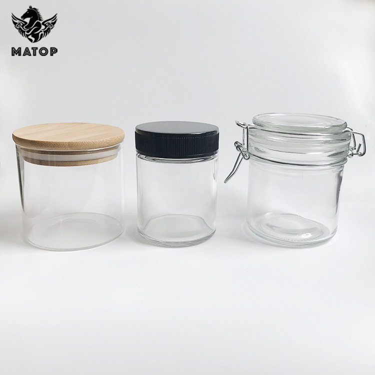 1oz 2oz 3oz 4oz Clear food grade glass jar with bamboo lid