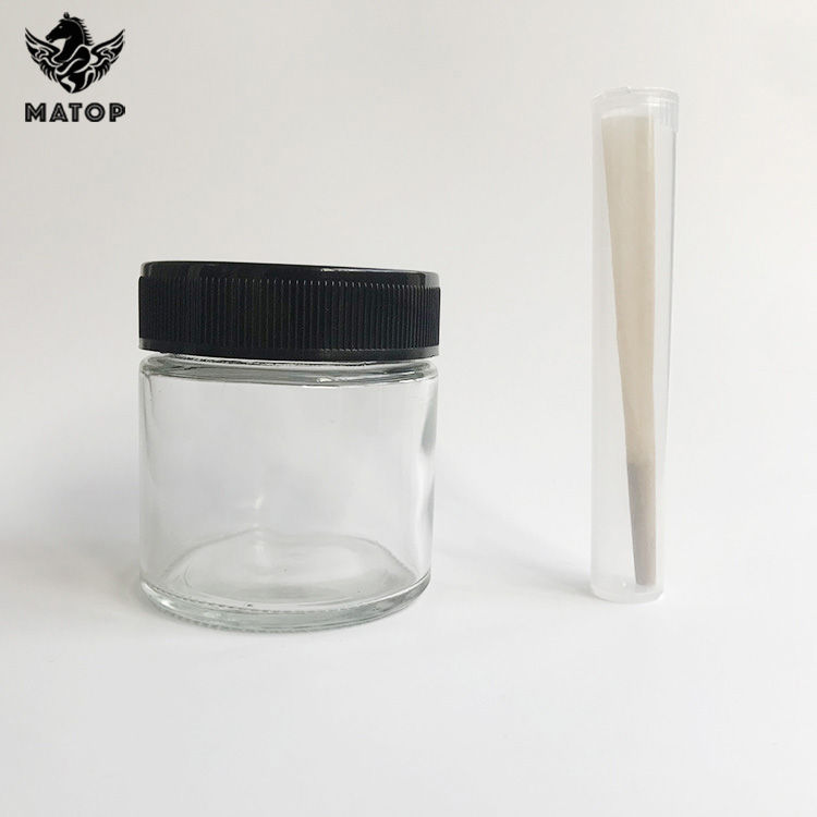 1oz 2oz 3oz 4oz child resistant Glass jar with CRC lid for CBD Flower